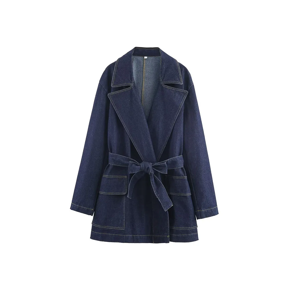 Women’s Denim Belted Short Trench Jacket
