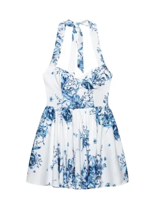 Floral Halter Neck Backless Mini Dress