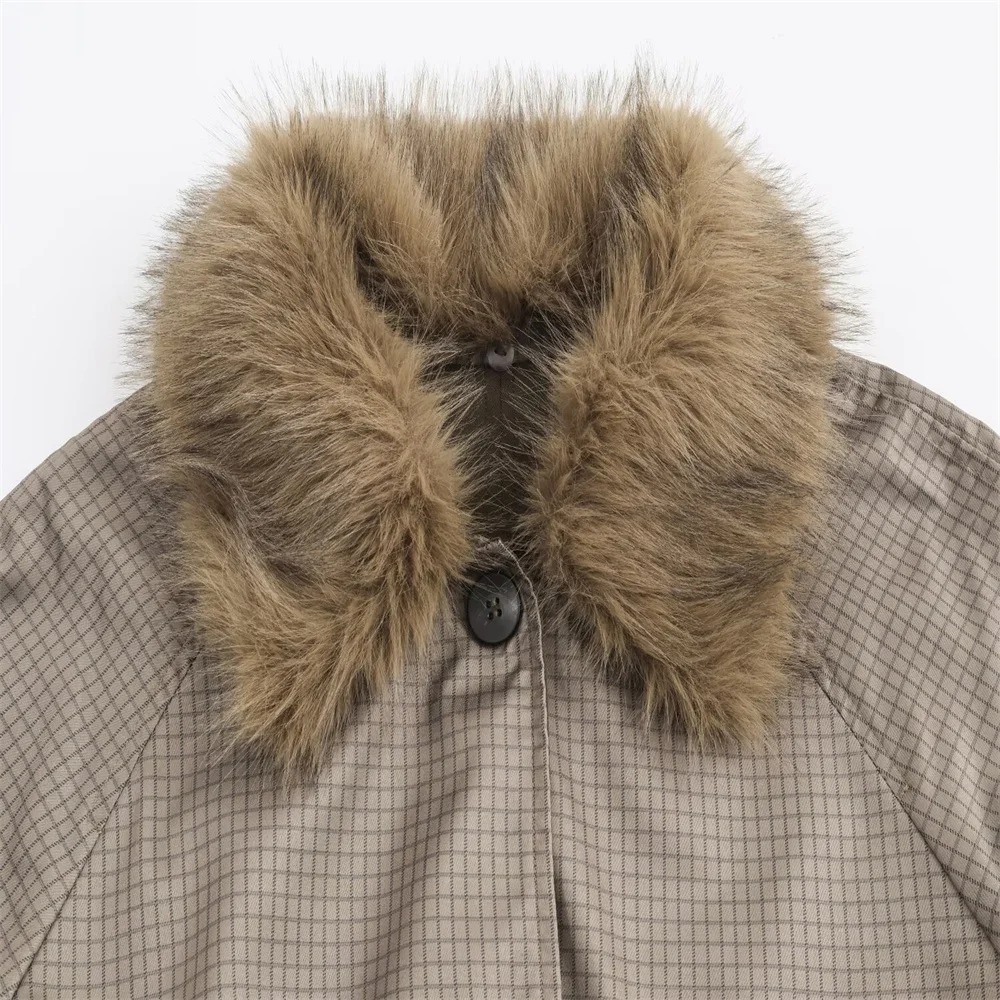 Autumn Women’s Faux Fur Collar Reversible Windbreaker - Image 3