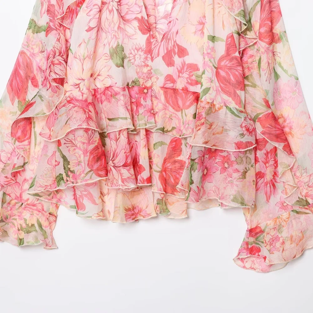 Women’s Printed V-Neck Loose Top - Image 4