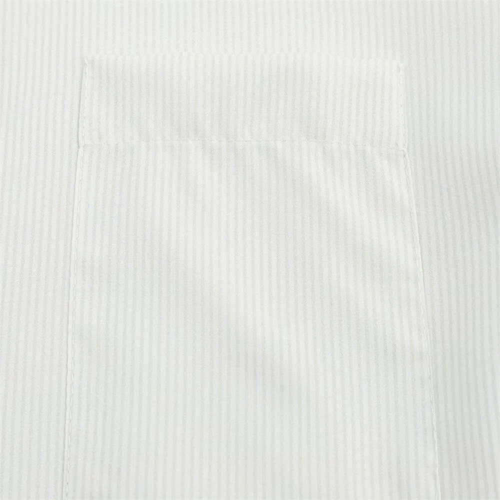 Women’s White Striped Pleated Stand Collar Shirt - Image 5