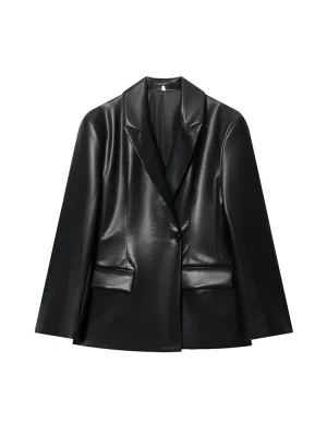 Women’s Korean Vintage Leather-Look Blazer