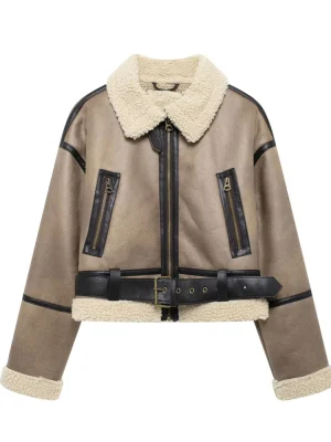 Autumn Fleece-Lined Belted Double-Sided Jacket