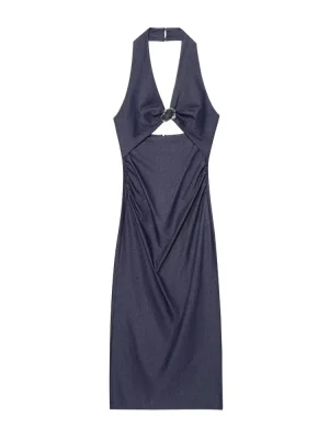 Sleeveless Halter Slim Midi Dress