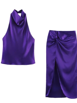 Women’s Hanging Neck Top with Midi Half Skirt