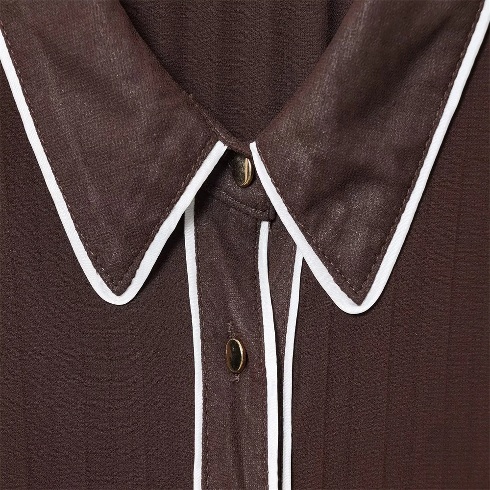 French Style Belted Pleated Midi Dress - Image 3