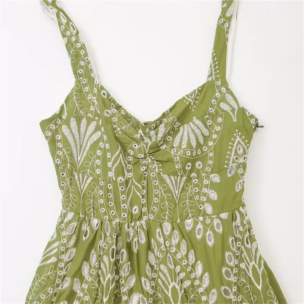 Women’s Casual Strap Hollow Embroidery Midi Dress - Image 3