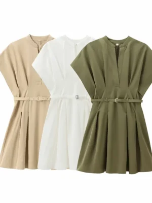 Autumn A-Line Waist-Cinch Short Dress