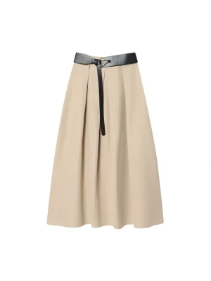Women’s Belted Pleated A-Line Midi Skirt