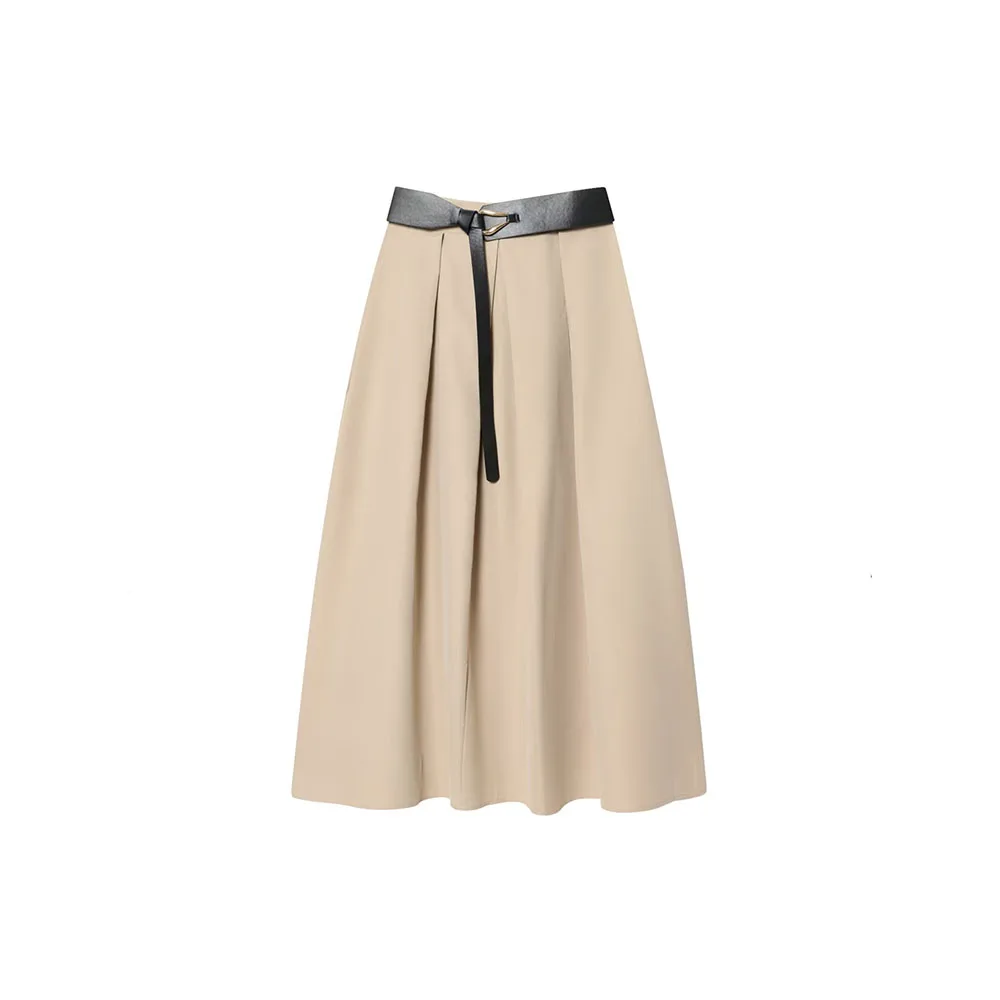 Women’s Belted Pleated A-Line Midi Skirt