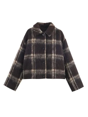 Women’s Classic Plaid Wool Lapel Jacket