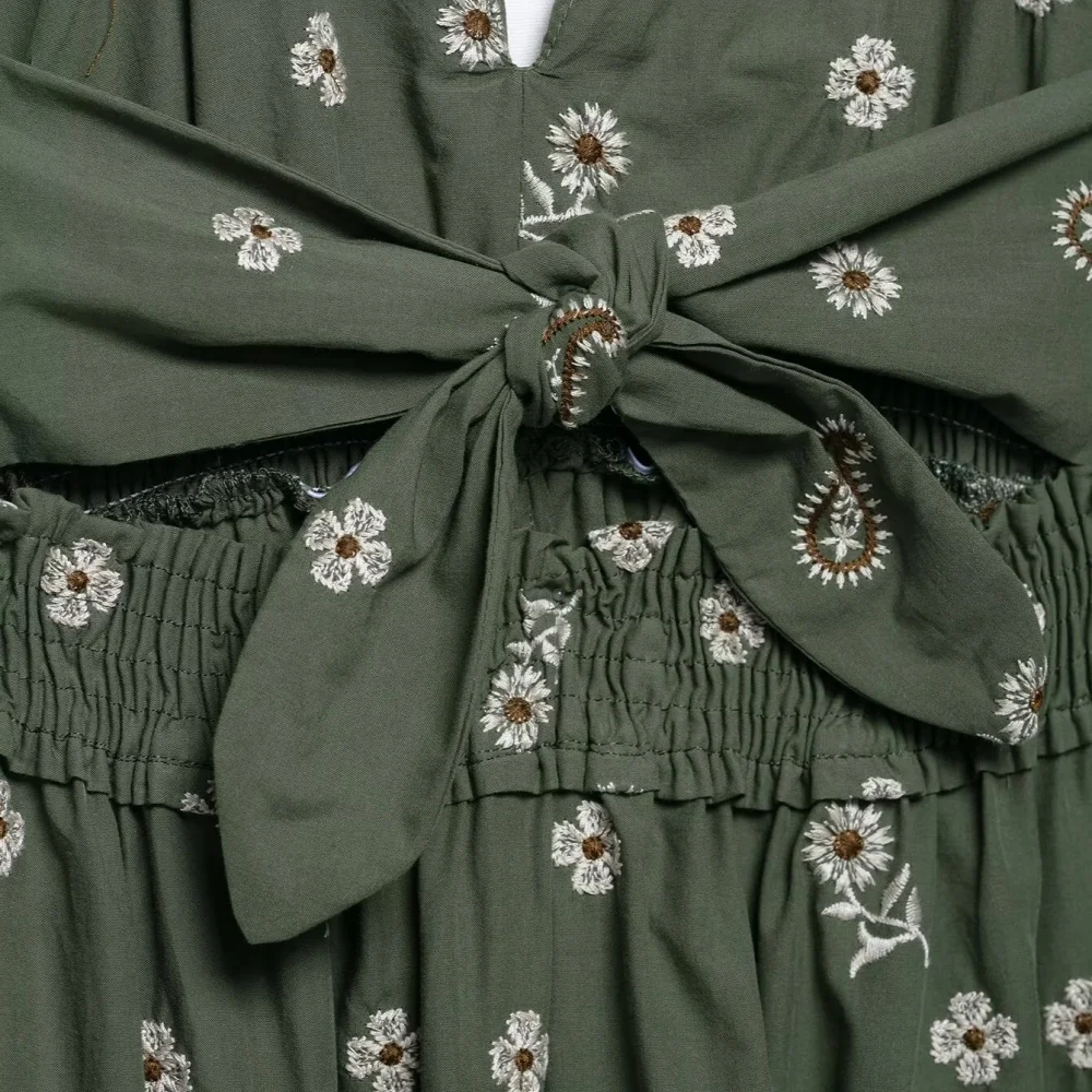 Embroidered Backless V-Neck Midi Dress - Image 4