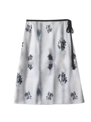 Women’s Blend Print Over-Knee Half Skirt with Knot Waist