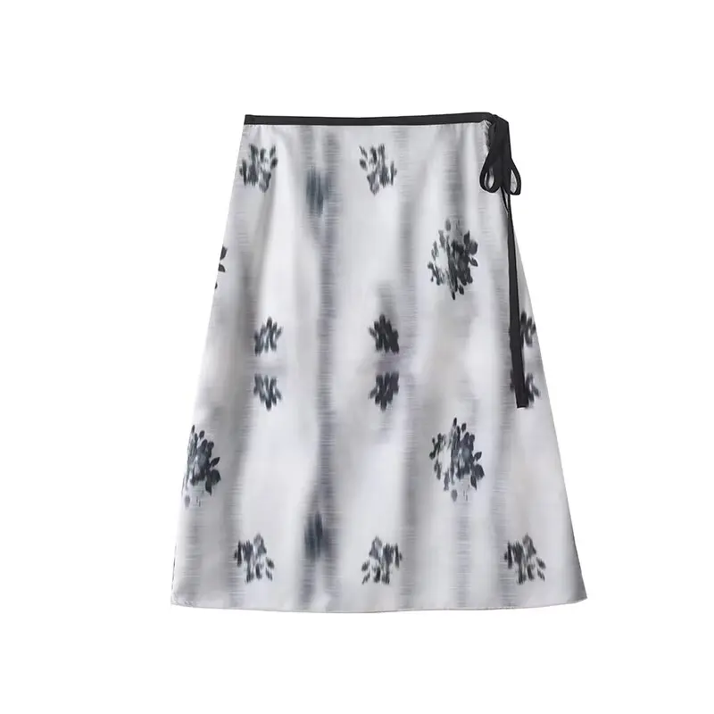 Women’s Blend Print Over-Knee Half Skirt with Knot Waist