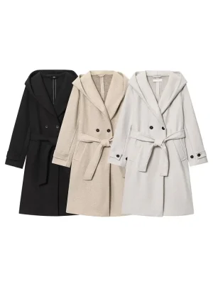 Autumn Women’s Bow Waist Hooded Coat