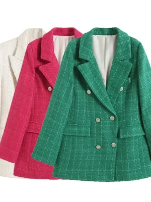 Women’s Textured Double-Breasted Suit Jacket
