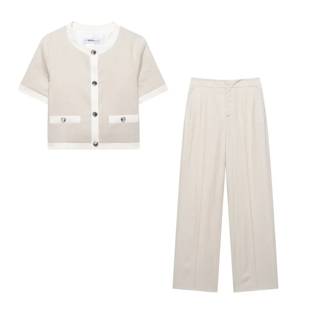 Women’s Linen Blend Suit Jacket & Pants Set