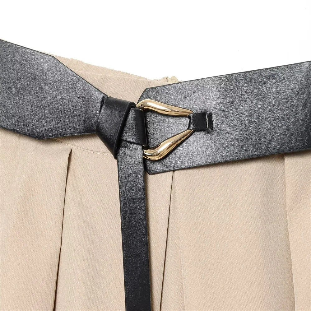 Women’s Belted Pleated A-Line Midi Skirt - Image 3