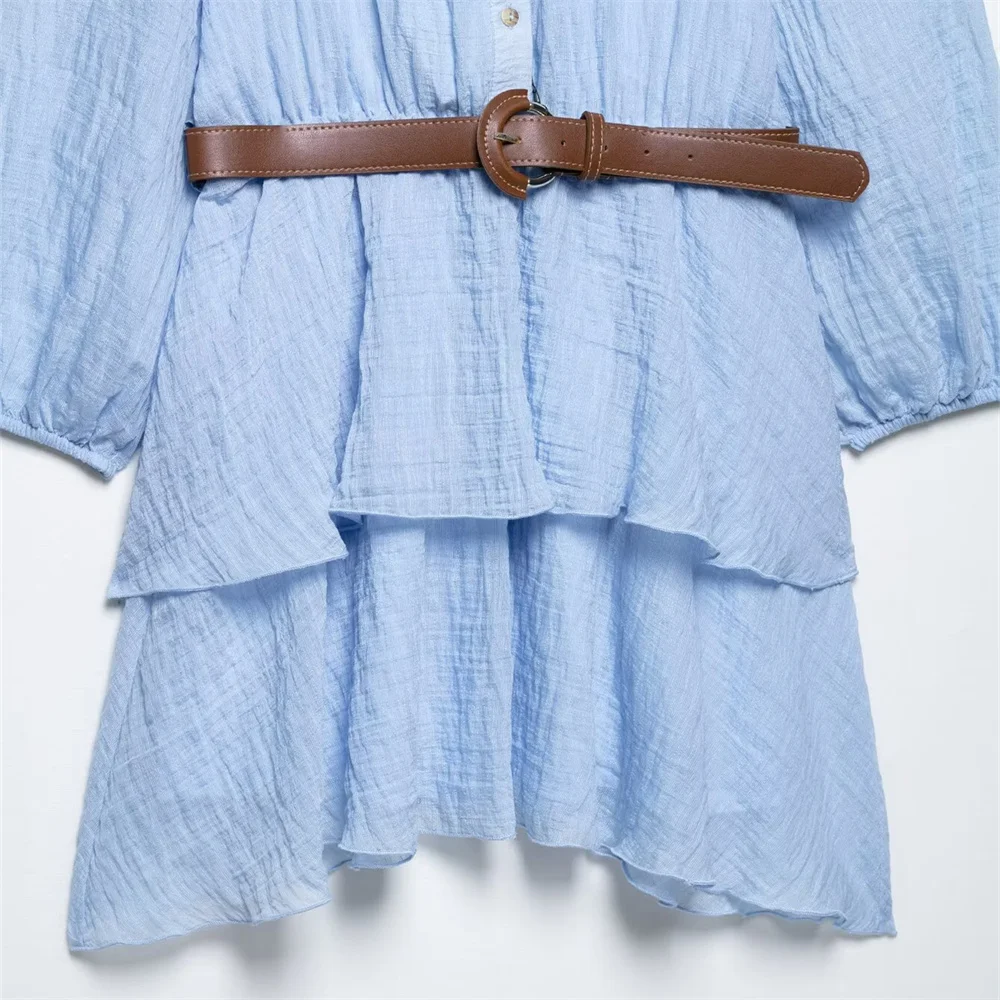 Women’s V-Neck Belted Layered Summer Dress - Image 6