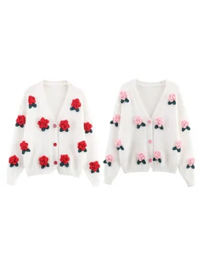Women’s Autumn Handmade Flower Knit Cardigan