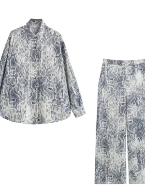 Autumn Women’s Snake Print Shirt & Pants Set