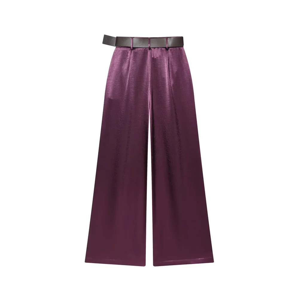 Women’s Autumn Silk-Texture Top & High-Waist Pants Set - Image 3