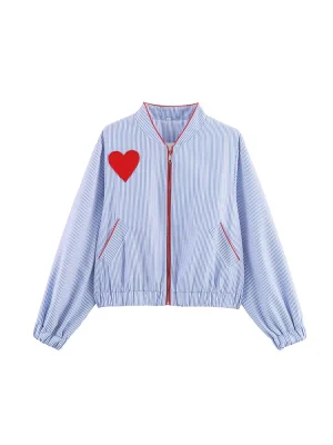 Women’s Autumn Stripe & Heart Patch Jacket