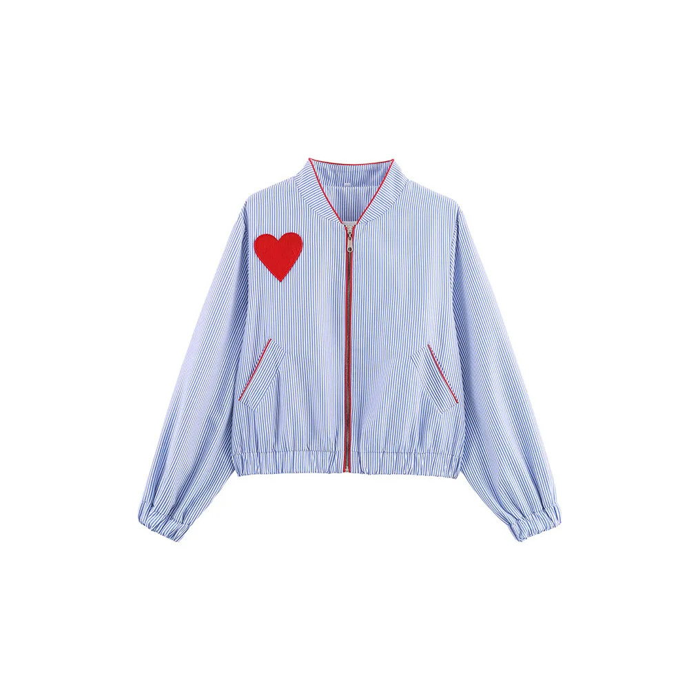 Women’s Autumn Stripe & Heart Patch Jacket