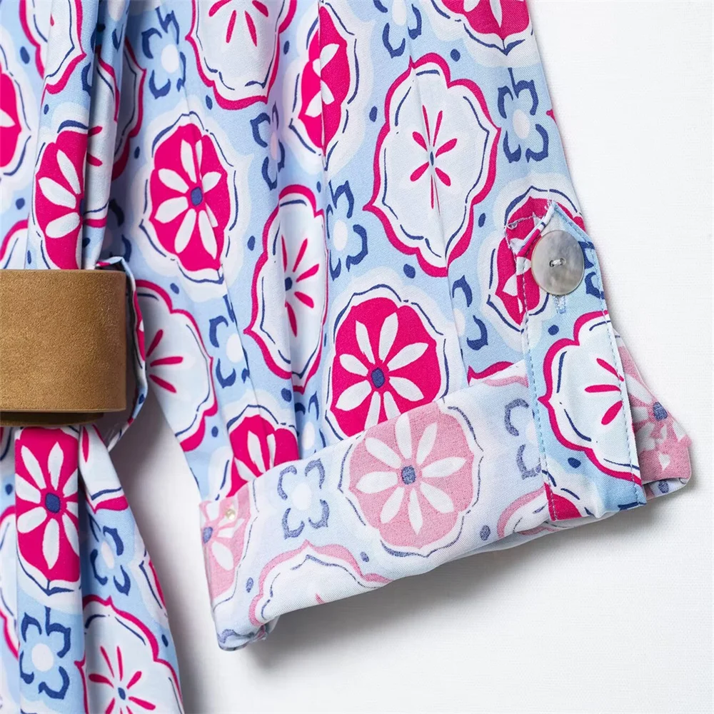 Women’s Printed Collar Belted Summer Dress - Image 5