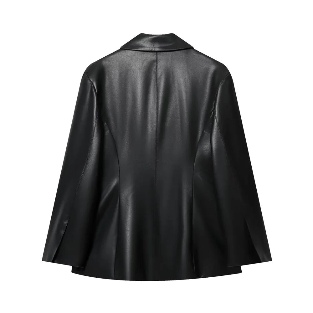 Women’s Korean Vintage Leather-Look Blazer - Image 2