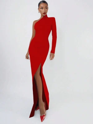 Black One-Shoulder Long Bodycon Dress