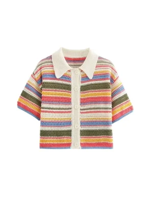 Women’s Striped Crochet Knit Crop Sweater