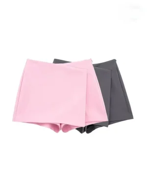 Women’s Asymmetric Pareo Style High Waist Skort with Side Zipper