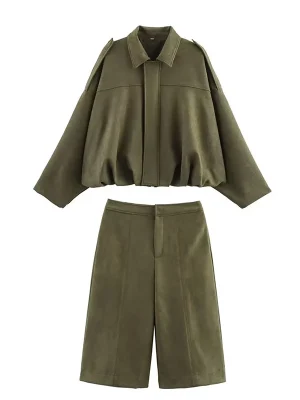 Women’s High-Waist Shorts & Jacket 2-Piece Set