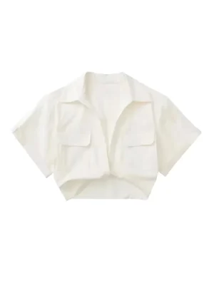 Women’s Linen Front-Knot Cropped Blouse