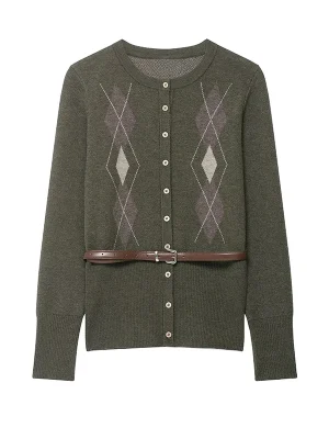 Women’s Argyle Belted Knit Cardigan