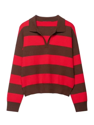 Women’s Striped Polo Collar Knit Sweater