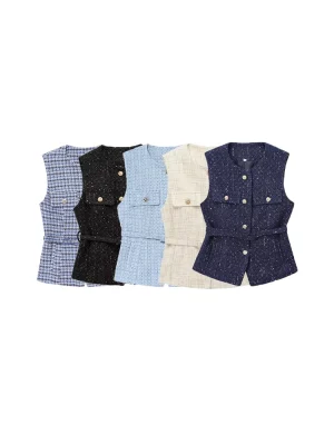 Chic Tweed Belted Waistcoat