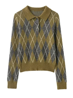 Autumn Winter Women’s Knitted Argyle Pullover