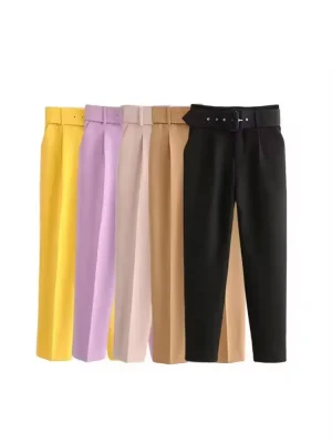 High-Waist Belted Office Trousers for Women