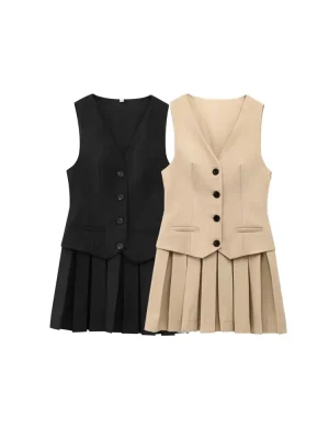 Elegant Front-Button Pleated Mini Dress