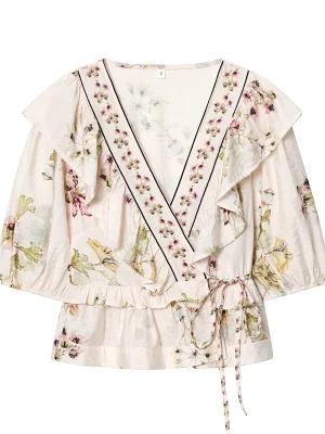 Women’s Lace-Up Print V-Neck Summer Top