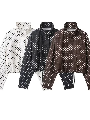 Polka Dot Turtleneck Loose Coat for Women