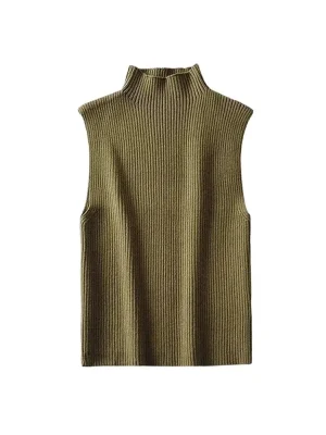 Women’s Ribbed Knit High Neck Sleeveless Tank Top