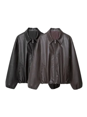 Women’s Faux Leather Bomber Jacket