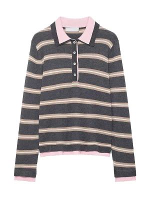 Spring Women’s Striped Polo Collar Sweater