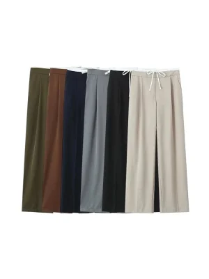 Chic Double Waist Wide Leg Pants with Pockets