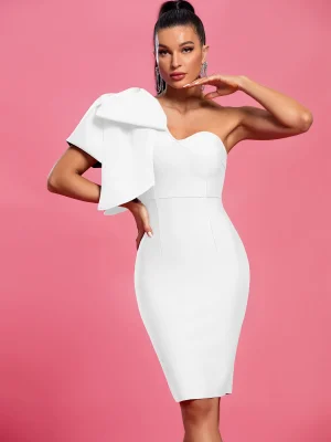 White One-Shoulder Ruffle Bodycon Party Dress