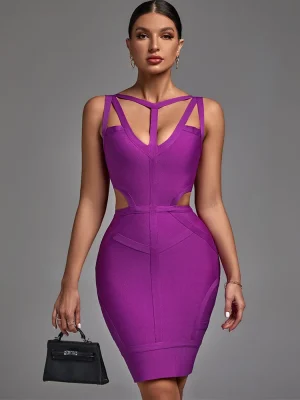 Purple Spaghetti Strap Cut-Out Bodycon Dress