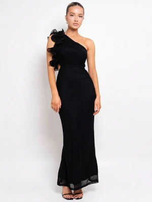 Elegant One-Shoulder Black Maxi Party Dress